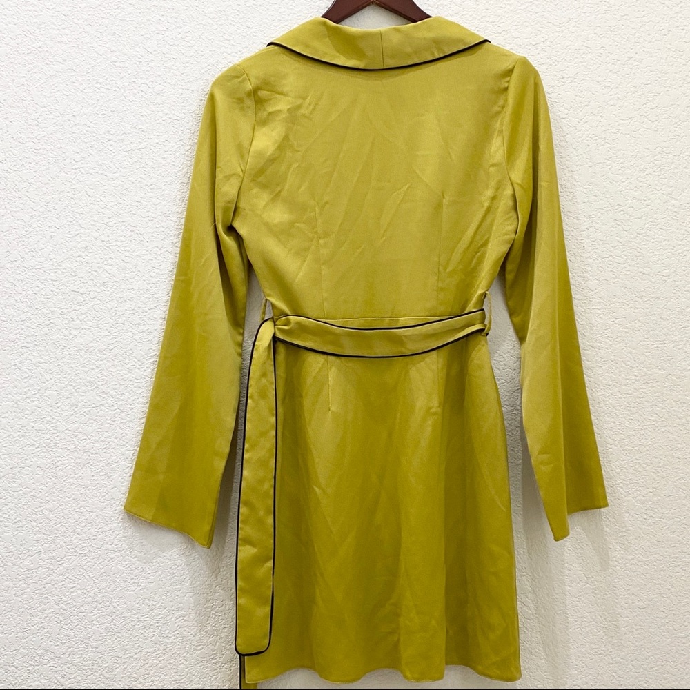 Missguided Mustard Lime Long Sleeves Plunge Dress Size 4 - Picture 6 of 16